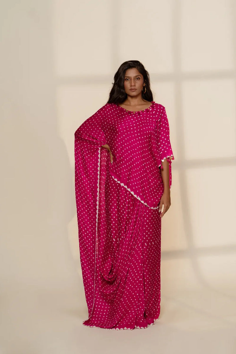 CAPE SAREE-PINK silk by Dyelogue in pink color for women Worldwide