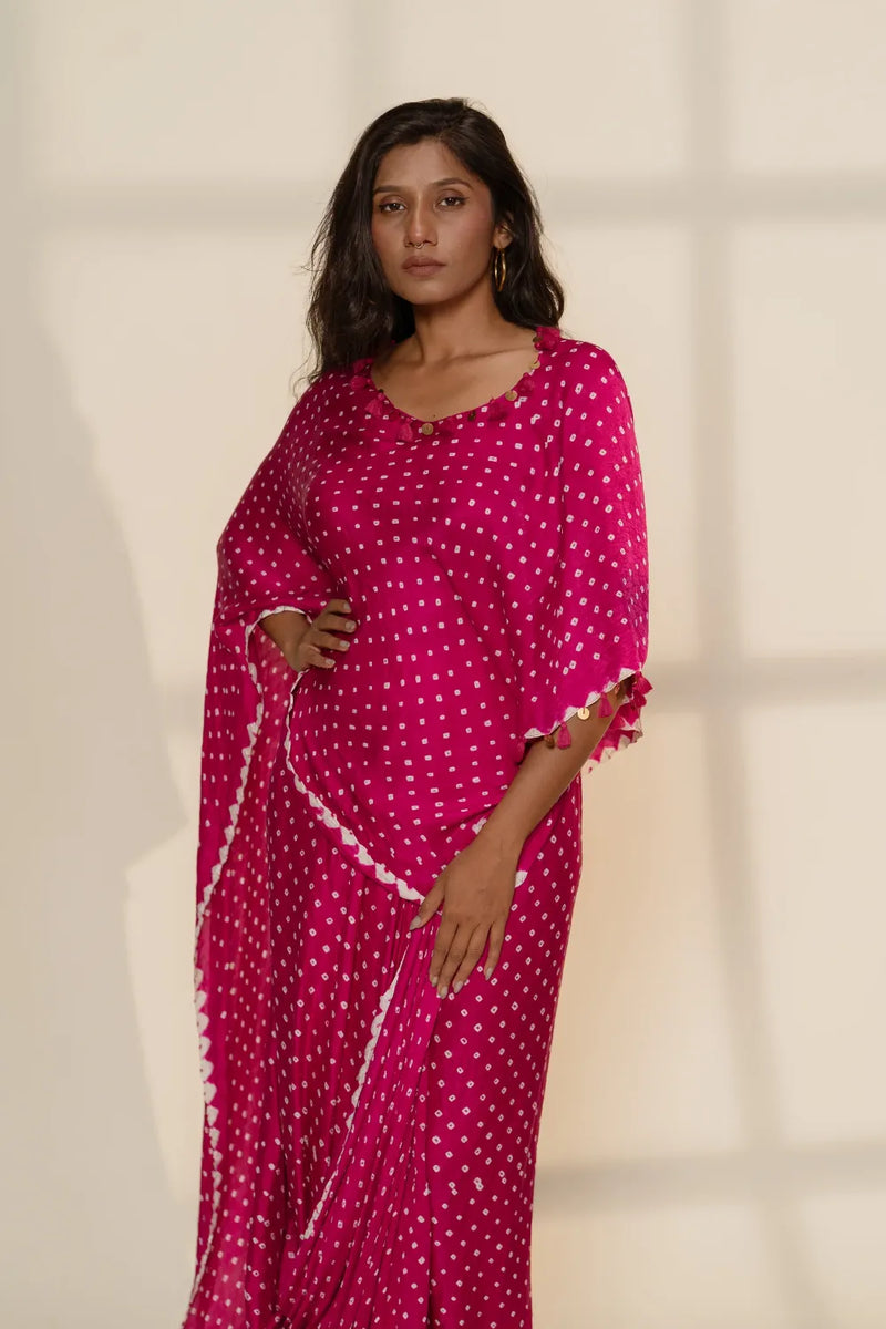 CAPE SAREE-PINK silk by Dyelogue in pink color for women Worldwide