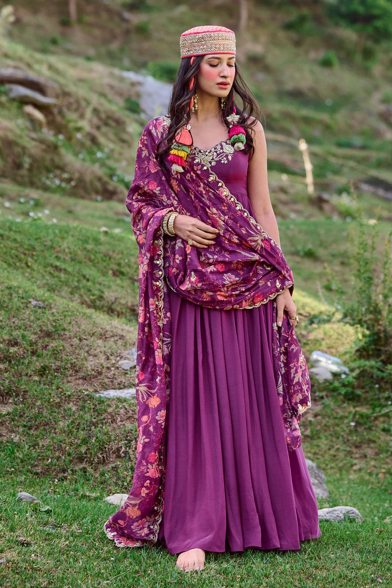 Carina Anarkali Set crepe by Paulmi & Harsh-kahan Sep'26 in purple for women Worldwide
