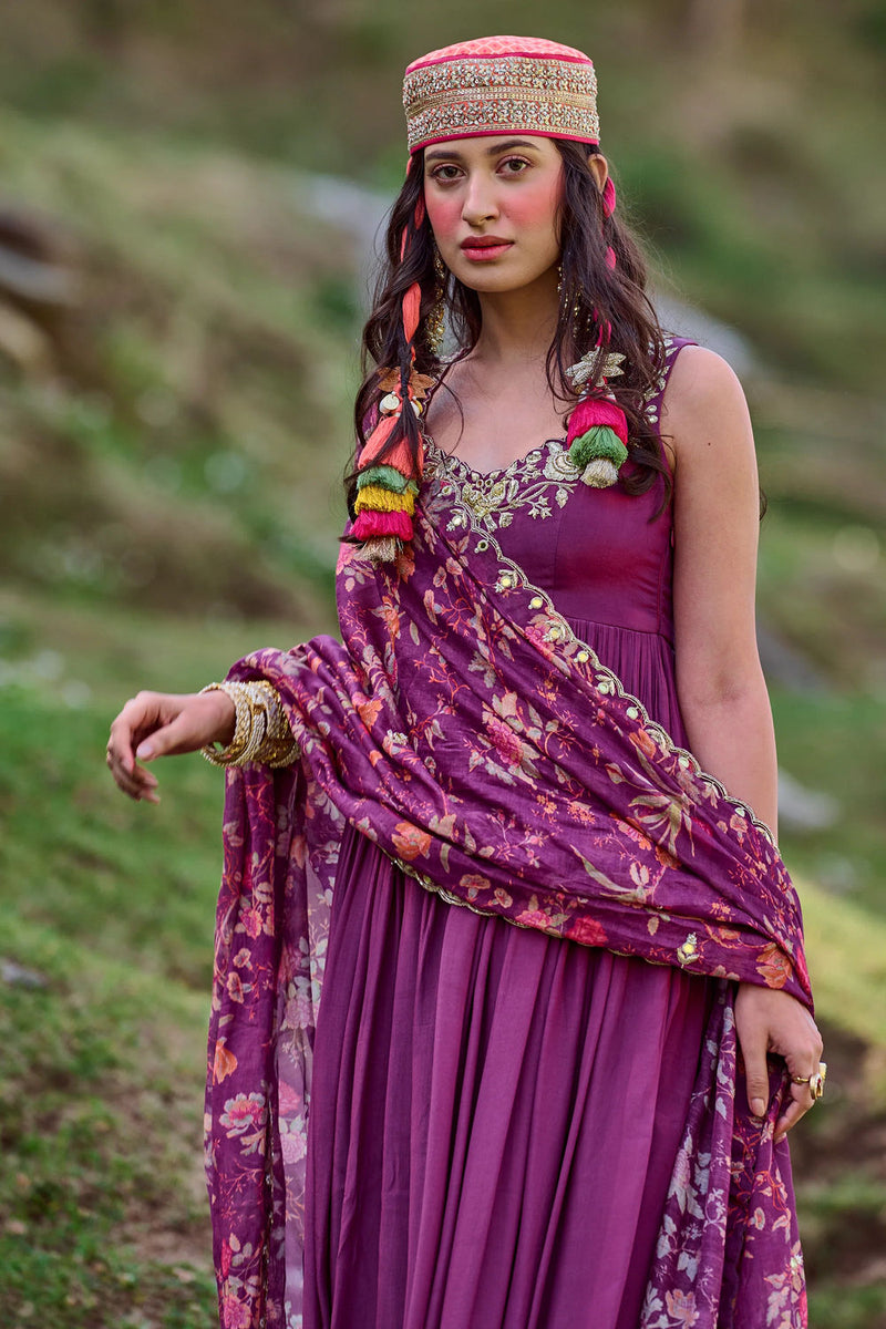 Carina Anarkali Set crepe by Paulmi & Harsh-kahan Sep'26 in purple for women Worldwide