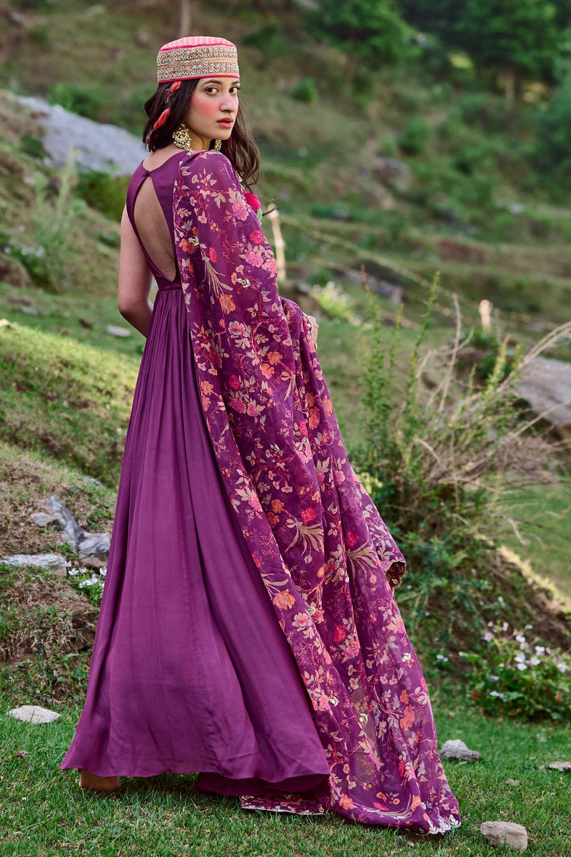 Carina Anarkali Set crepe by Paulmi & Harsh-kahan Sep'26 in purple for women Worldwide