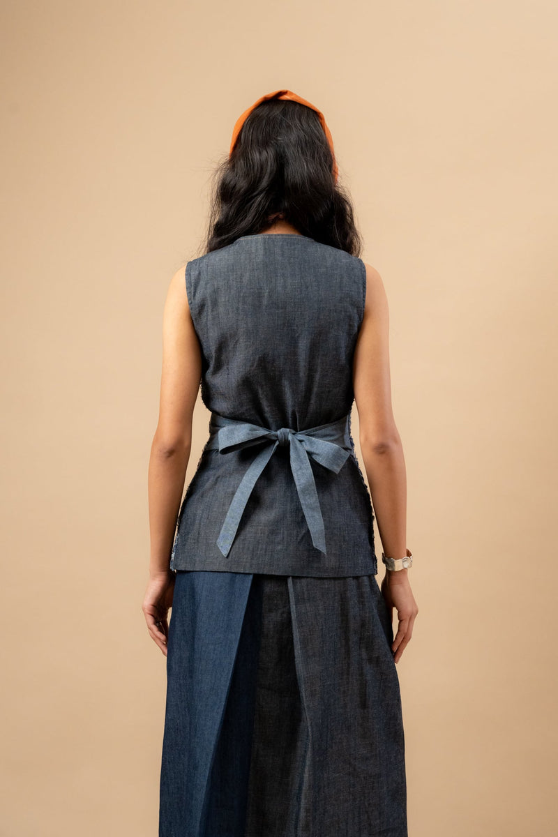 Ida Upcycled Denim Waistcoat by Doodlage in blue color for women Worldwide