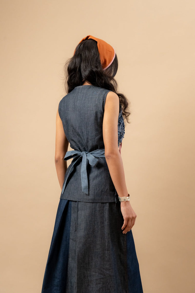 Ida Upcycled Denim Waistcoat by Doodlage in blue color for women Worldwide