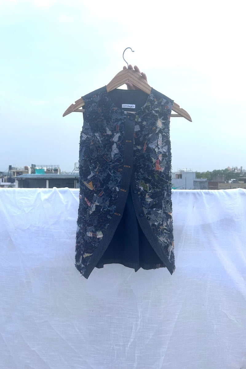 Ida Upcycled Denim Waistcoat by Doodlage in blue color for women Worldwide