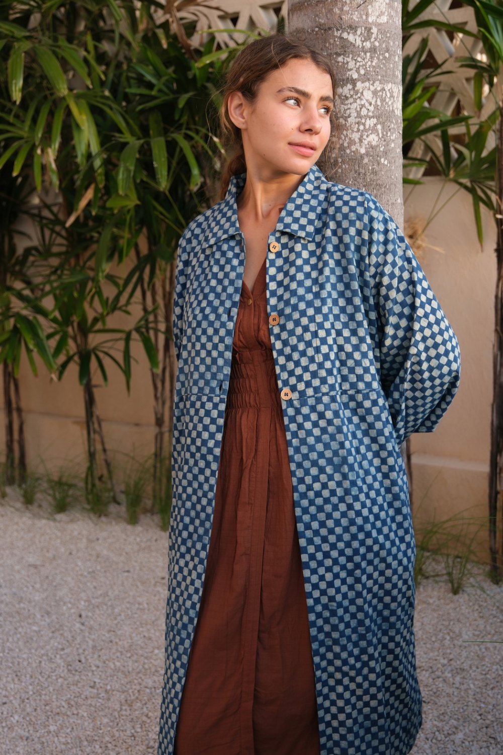 The Indigo Checkered Duster Jacket