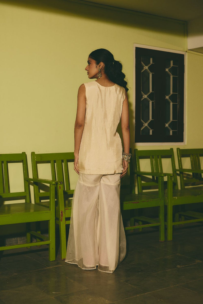 CHANBELI & BADLI KURTA & SHARARA satin by Rashika Mittal in ivory color for women Worldwide