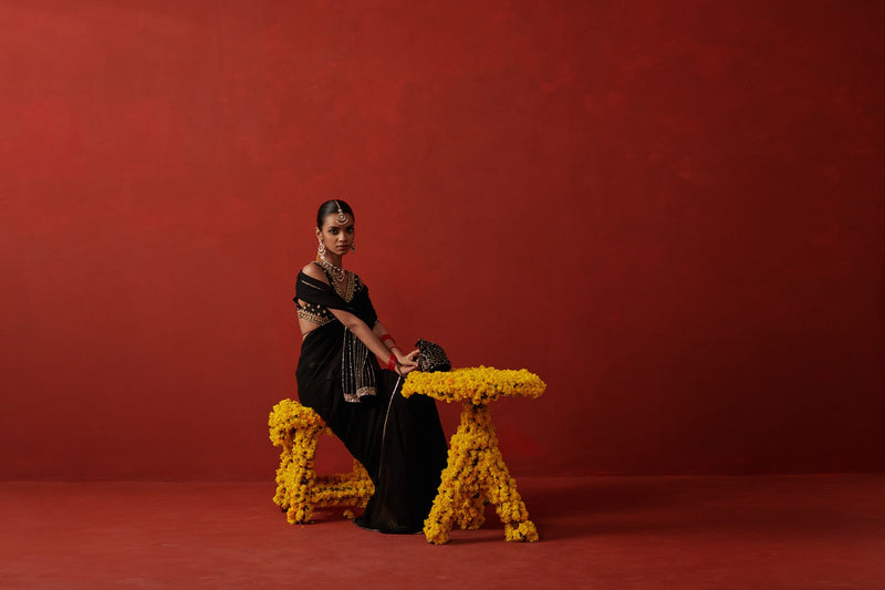 CHANDNI SAREE chiffon by Rashika Mittal in black color for women Worldwide