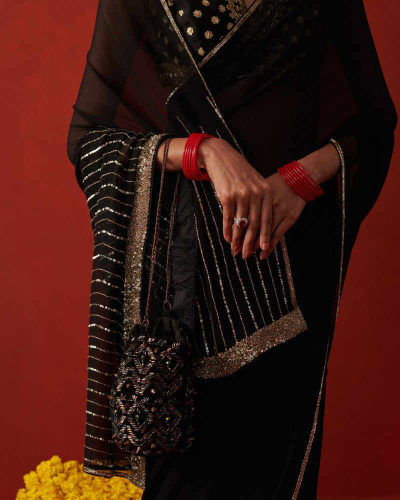 CHANDNI SAREE chiffon by Rashika Mittal in black color for women Worldwide