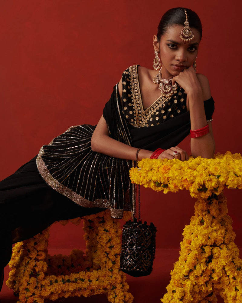 CHANDNI SAREE chiffon by Rashika Mittal in black color for women Worldwide