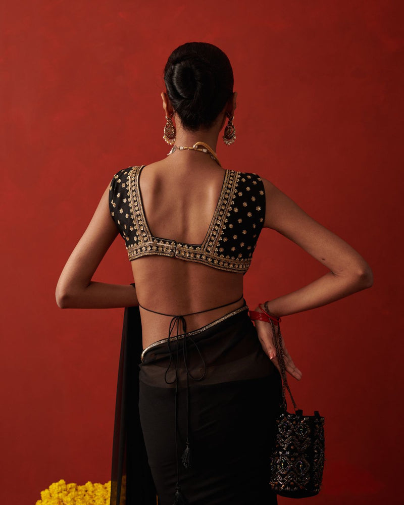 CHANDNI SAREE chiffon by Rashika Mittal in black color for women Worldwide