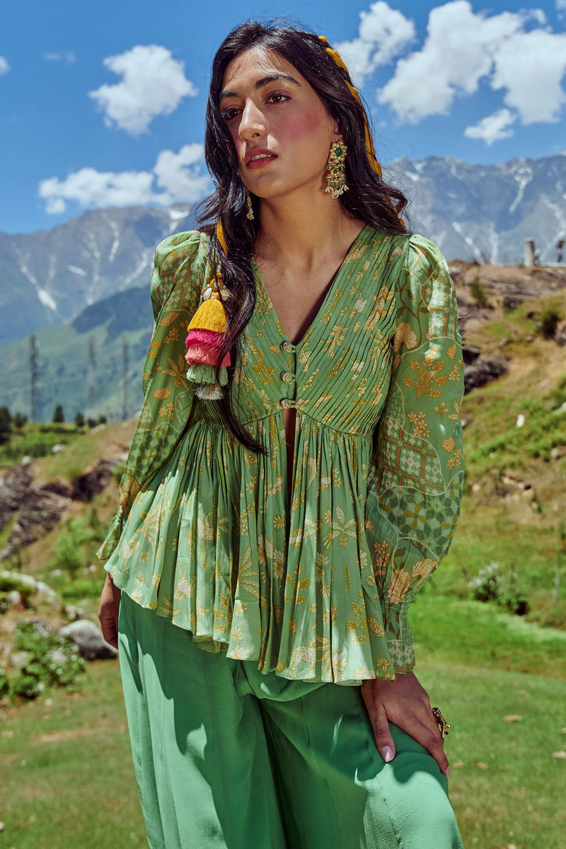 Charis Peplum Set crepe by Paulmi & Harsh-kahan Sep'26 in green for women Worldwide