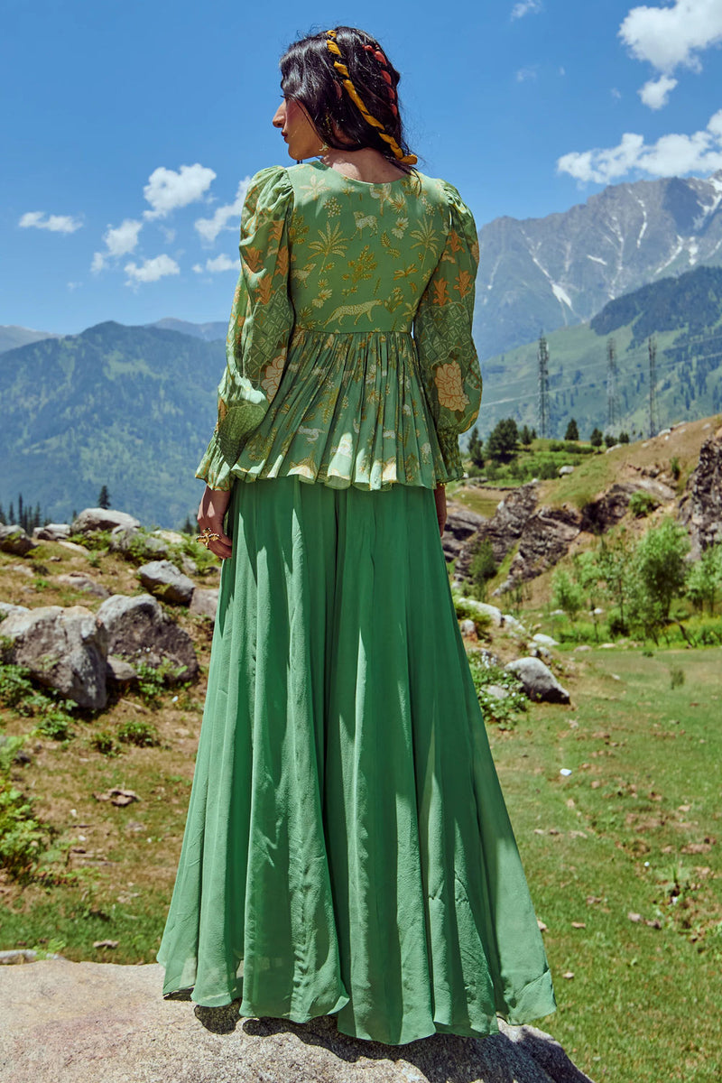 Charis Peplum Set crepe by Paulmi & Harsh-kahan Sep'26 in green for women Worldwide