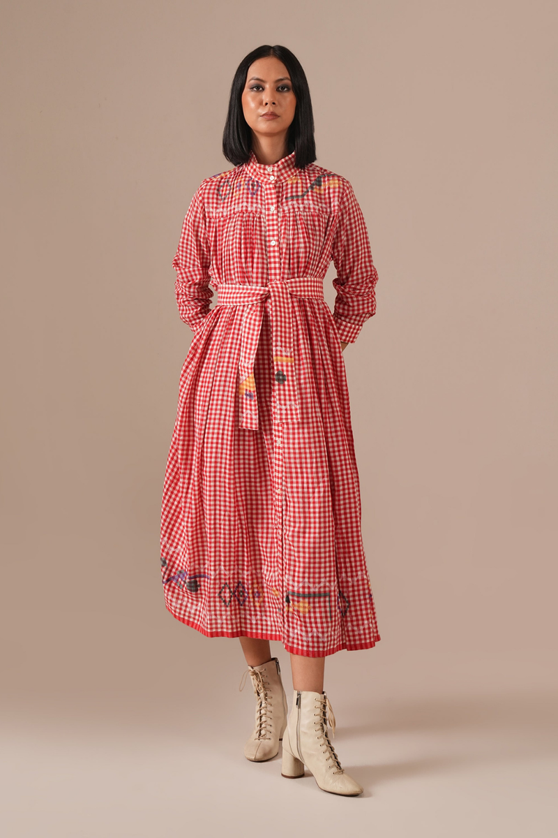 CHERRY BLOSSOM DRESS 100% cotton by Indigo Dreams in red color for women Worldwide