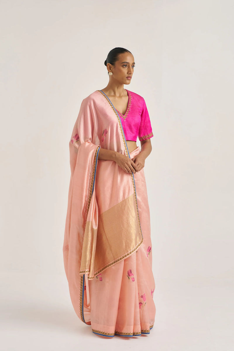 Chharvi Sari handwoven mulberry silk by Suparna Som in red for women Worldwide