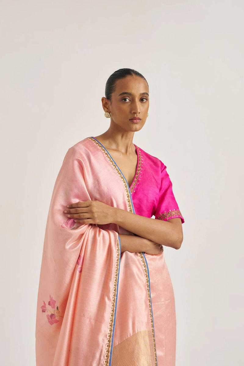 Chharvi Sari handwoven mulberry silk by Suparna Som in red for women Worldwide