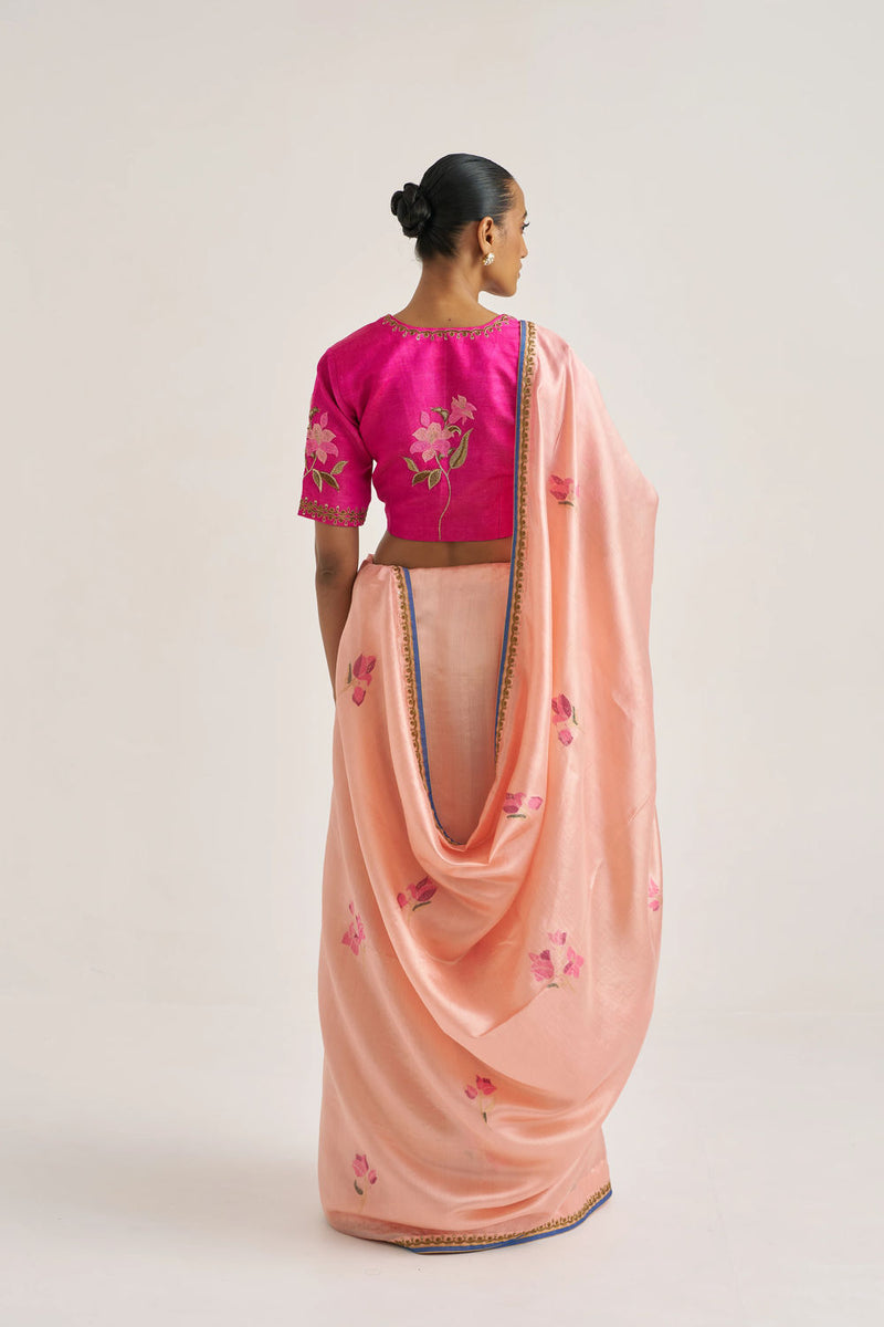 Chharvi Sari handwoven mulberry silk by Suparna Som in red for women Worldwide