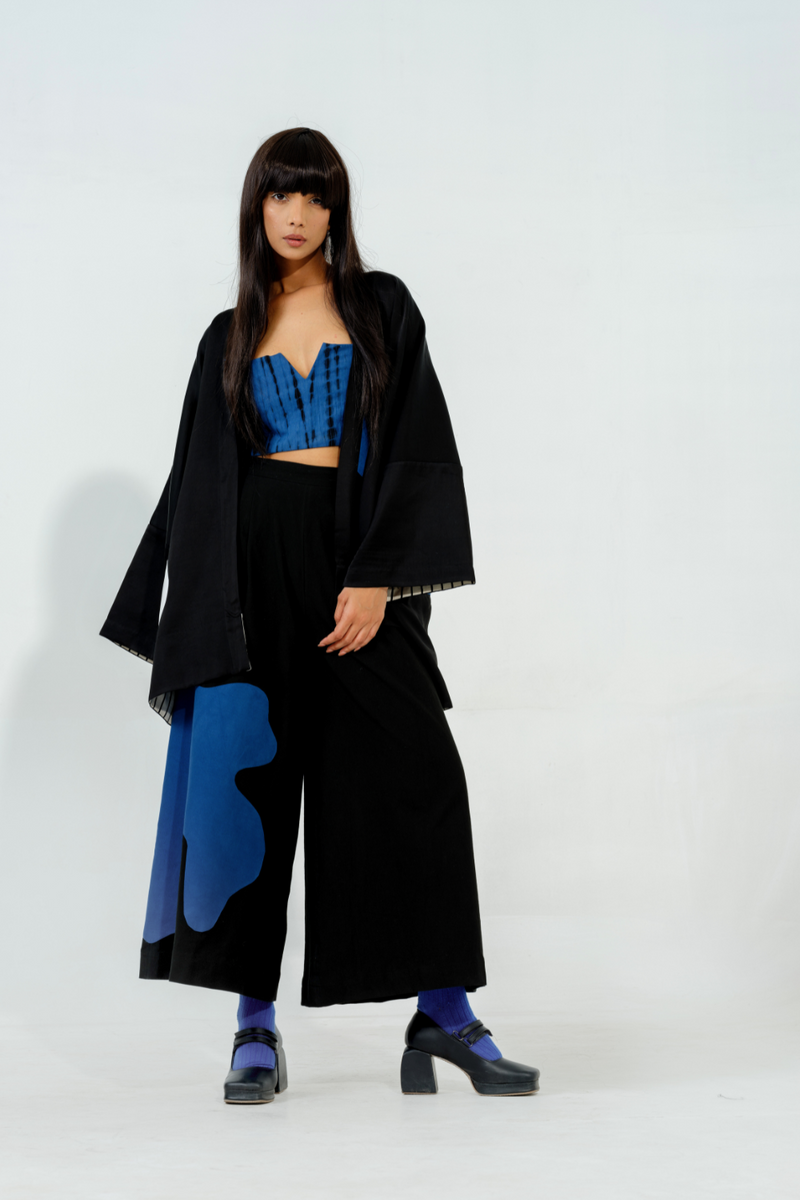 Chia Jacket- (Black + Blue + Natural) linen satin jackets and overlays by Stoique in black, blue, natural for women Worldwide