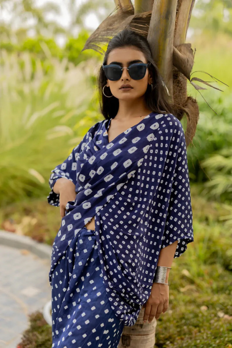 CHOTA MOTA TWIST TOP-BLUE silk by Dyelogue in blue color for women Worldwide