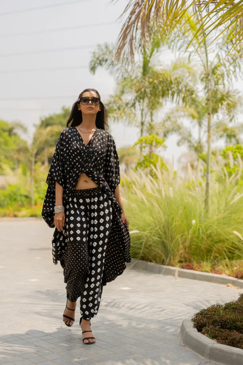 CHOTA MOTA WRAP DHOTI-BLACK silk by Dyelogue in black color for women Worldwide