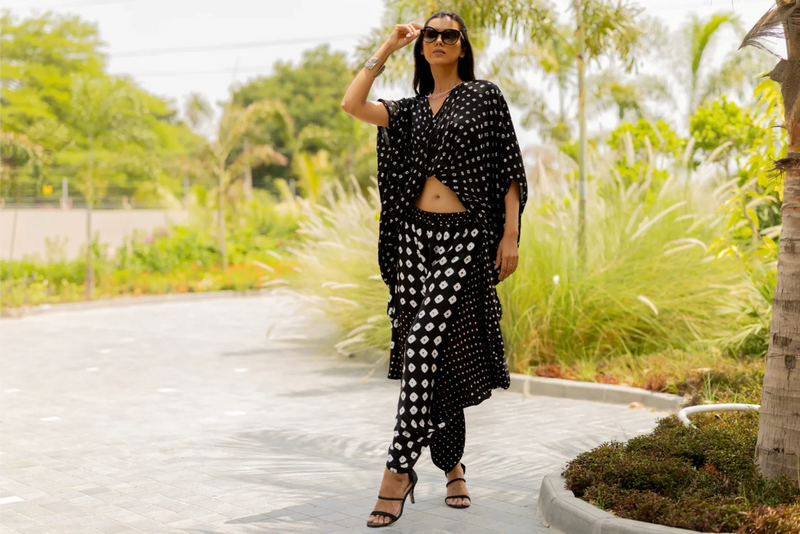 CHOTA MOTA WRAP DHOTI-BLACK silk by Dyelogue in black color for women Worldwide