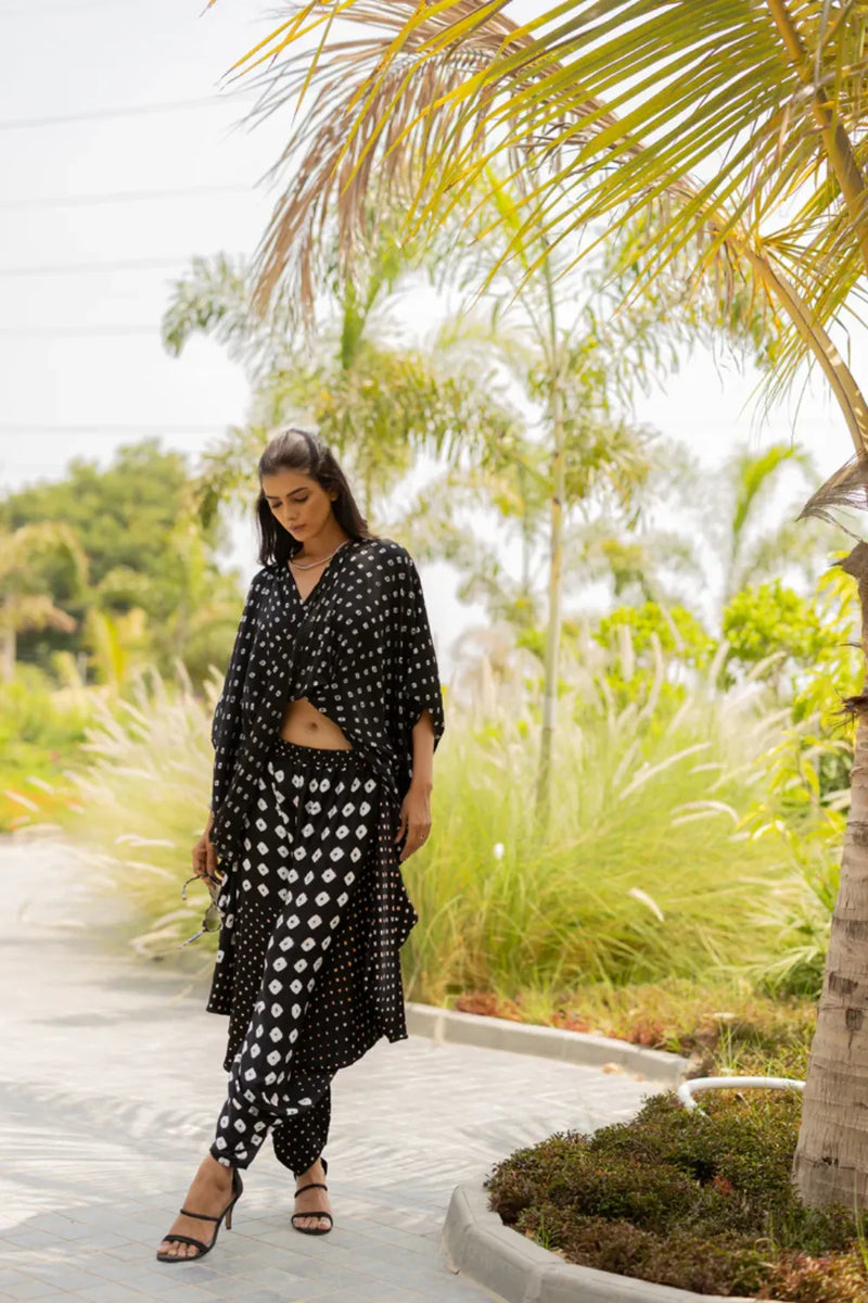 CHOTA MOTA WRAP DHOTI-BLACK silk by Dyelogue in black color for women Worldwide