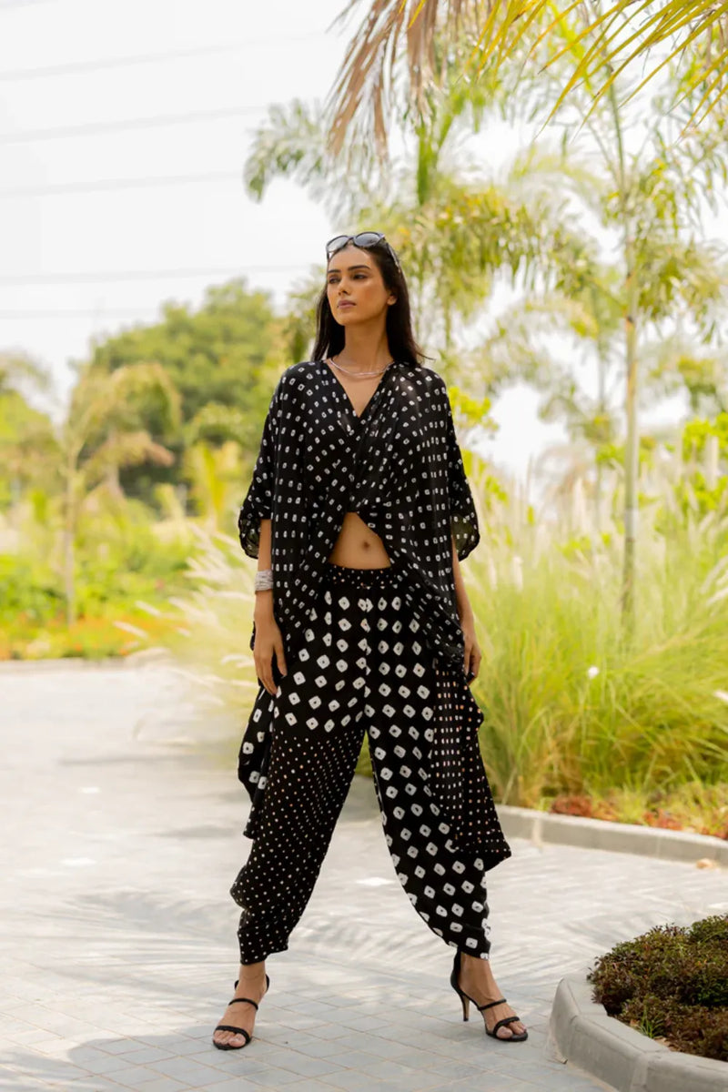 CHOTA MOTA WRAP DHOTI-BLACK silk by Dyelogue in black color for women Worldwide