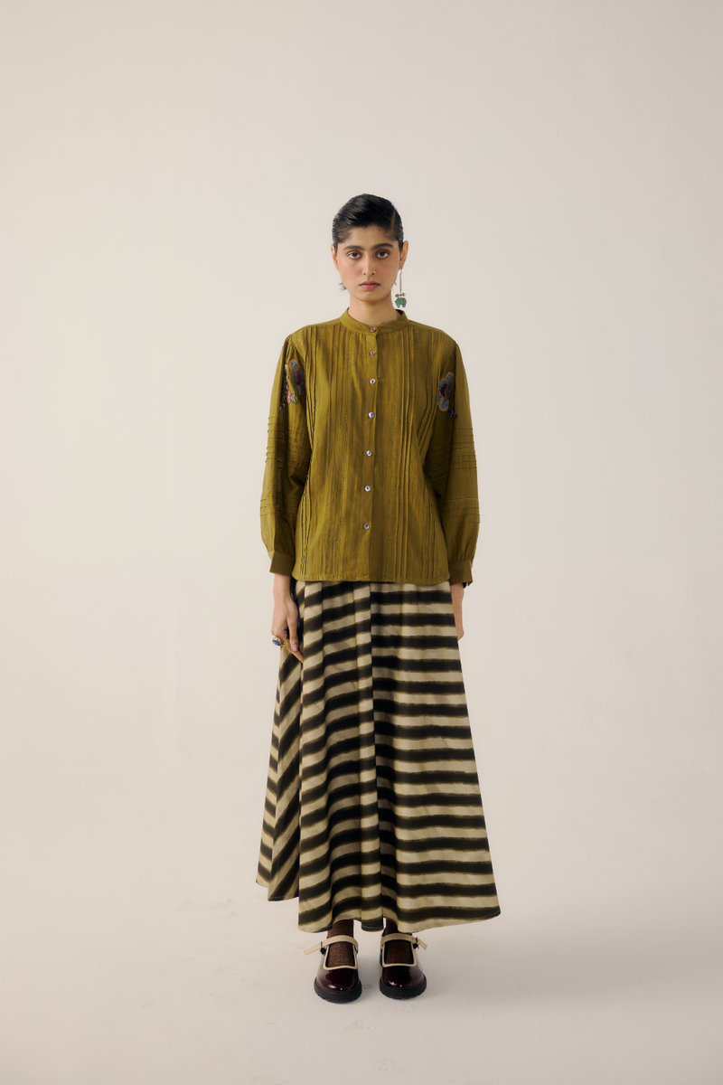 CIRCLE SKIRT-B&W Stripes satin by CORD for women Worldwide