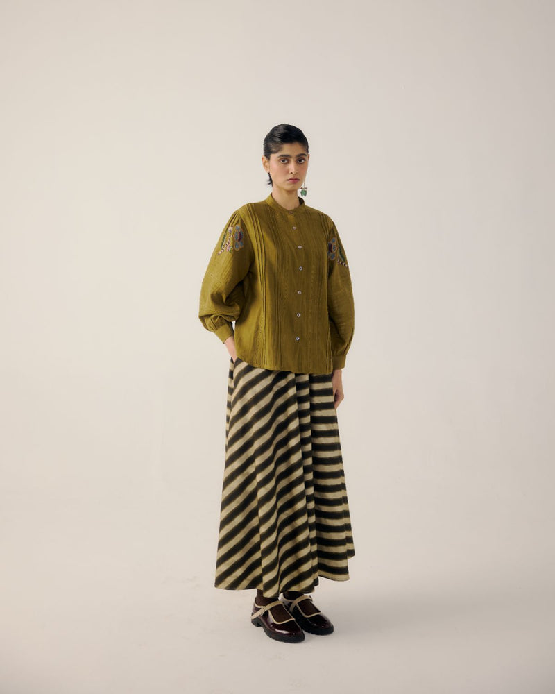 CIRCLE SKIRT-B&W Stripes satin by CORD for women Worldwide