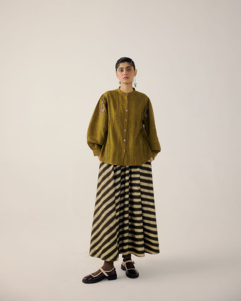 CIRCLE SKIRT-B&W Stripes satin by CORD for women Worldwide