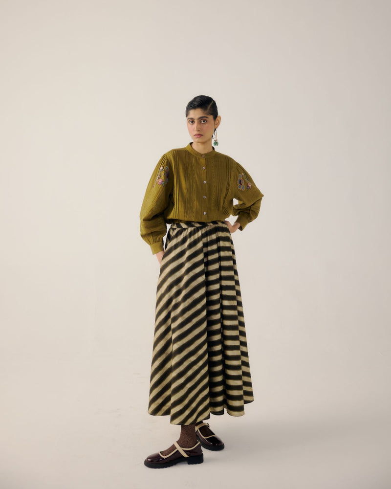 CIRCLE SKIRT-B&W Stripes satin by CORD for women Worldwide