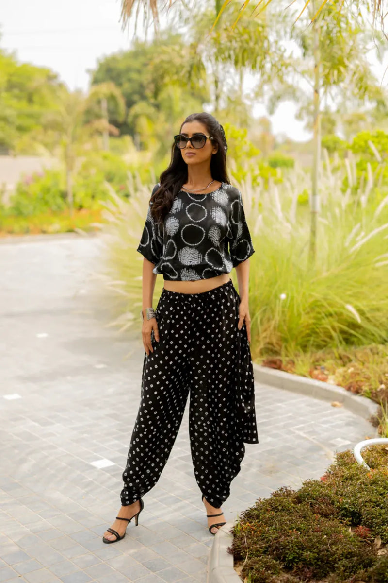 CIR SHIB CROP TOP-BLACK silk by Dyelogue in black color for women Worldwide