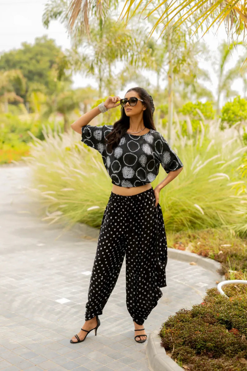 CIR SHIB CROP TOP-BLACK silk by Dyelogue in black color for women Worldwide