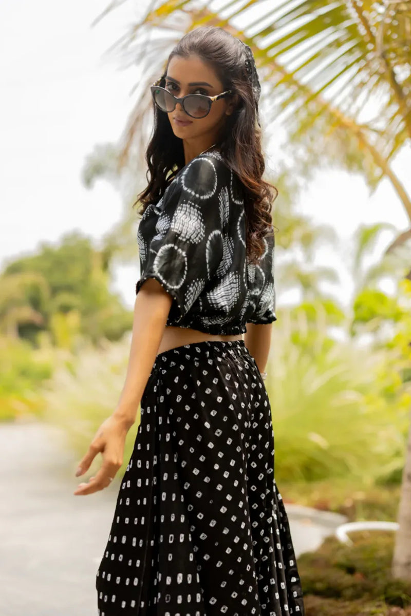 CIR SHIB CROP TOP-BLACK silk by Dyelogue in black color for women Worldwide