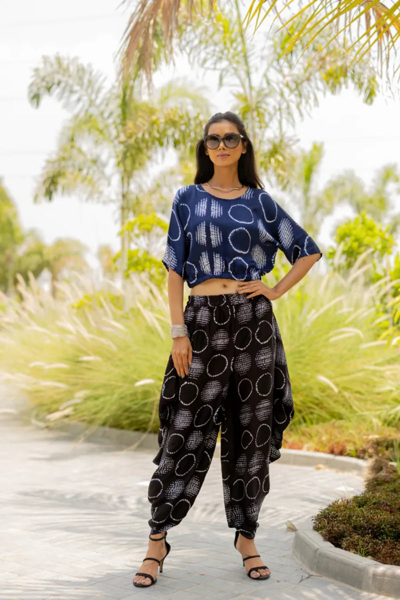 CIR SHIB CROP TOP-BLUE silk by Dyelogue in blue color for women Worldwide
