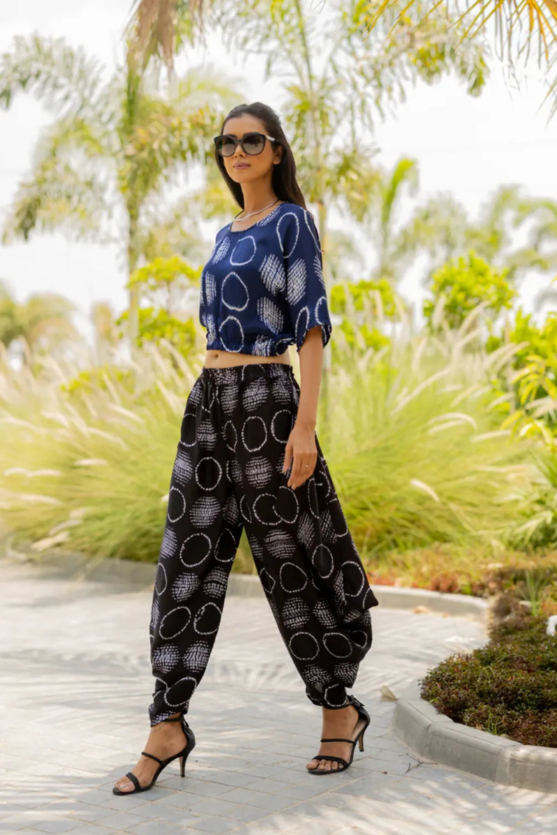 CIR SHIB CROP TOP-BLUE silk by Dyelogue in blue color for women Worldwide