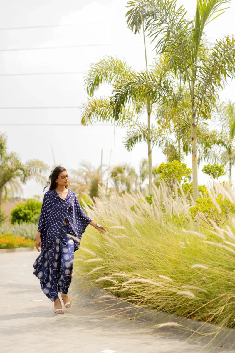 CIR SHIB WRAP DHOTI-BLUE silk by Dyelogue in blue color for women Worldwide