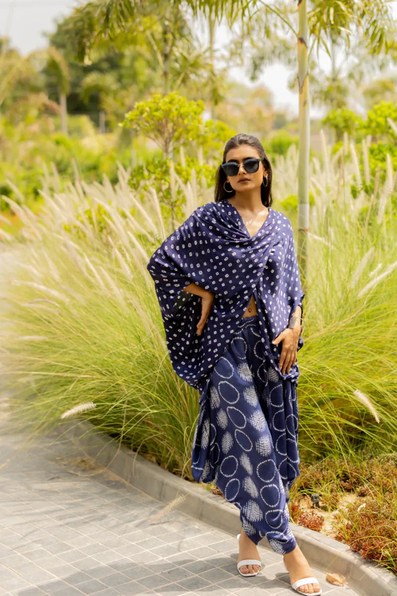 CIR SHIB WRAP DHOTI-BLUE silk by Dyelogue in blue color for women Worldwide