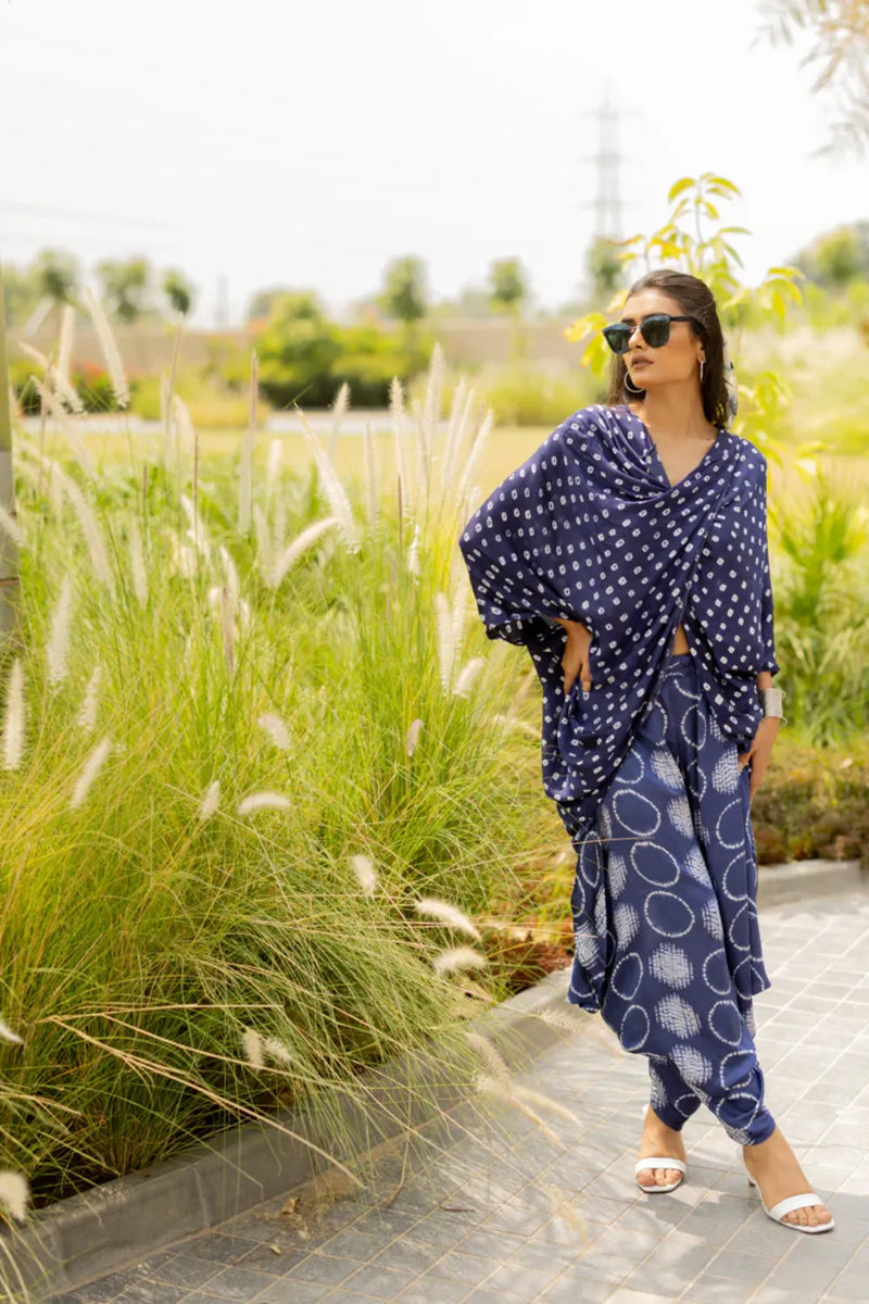CIR SHIB WRAP DHOTI-BLUE silk by Dyelogue in blue color for women Worldwide