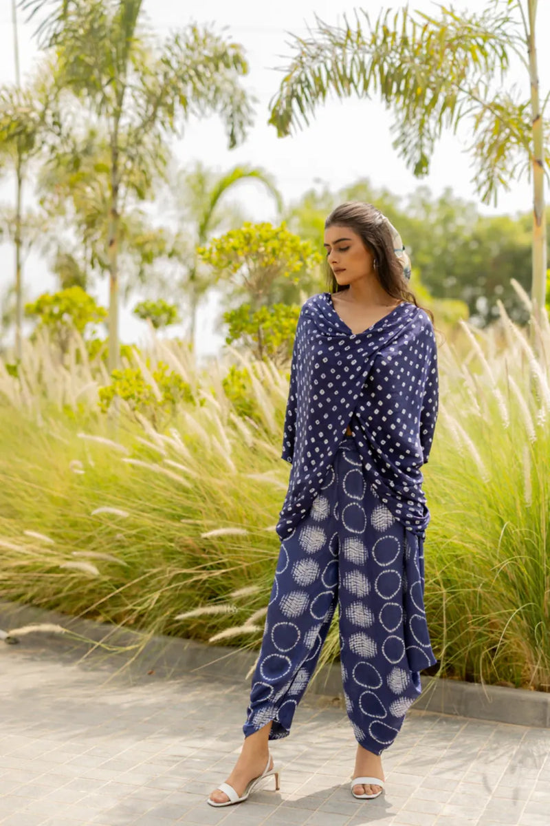 CIR SHIB WRAP DHOTI-BLUE silk by Dyelogue in blue color for women Worldwide