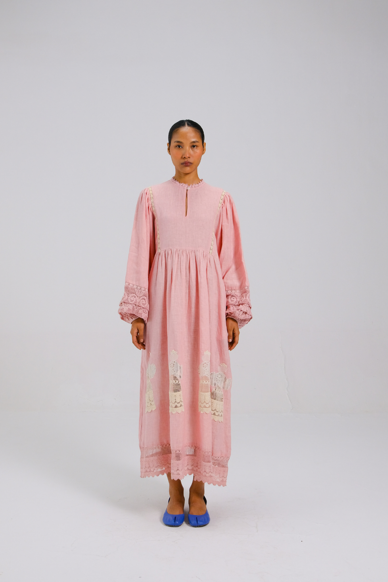 CLAIRE DRESS - Rose doll appl. all linen by CORD for women Worldwide