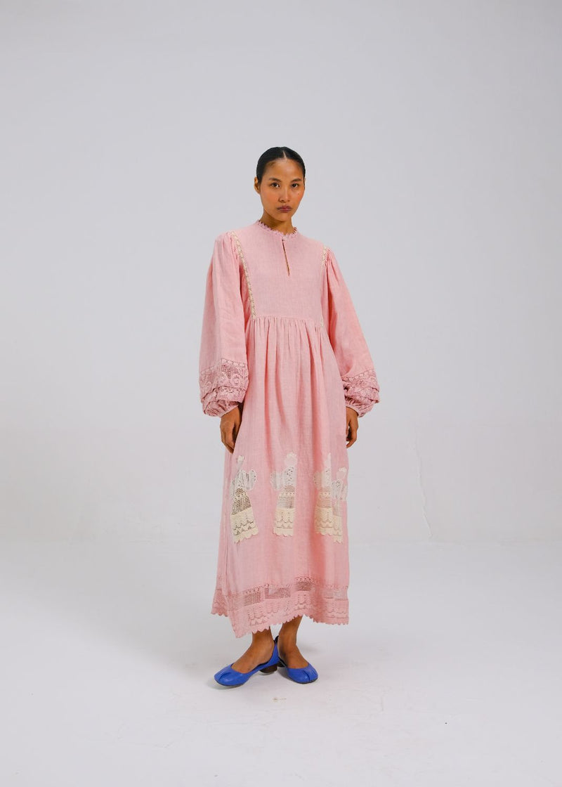 CLAIRE DRESS - Rose doll appl. all linen by CORD for women Worldwide