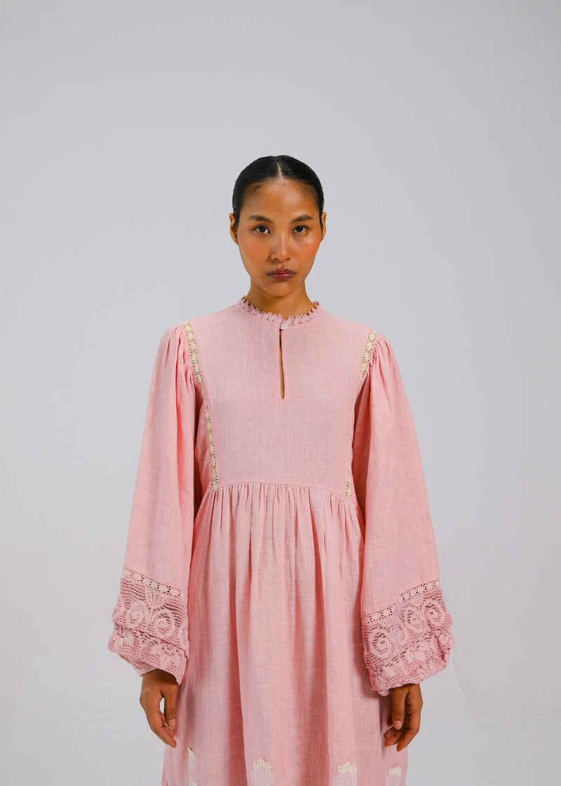 CLAIRE DRESS - Rose doll appl. all linen by CORD for women Worldwide