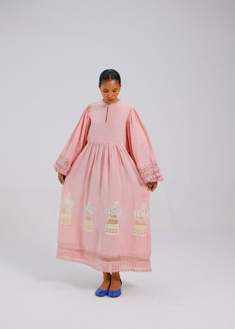 CLAIRE DRESS - Rose doll appl. all linen by CORD for women Worldwide
