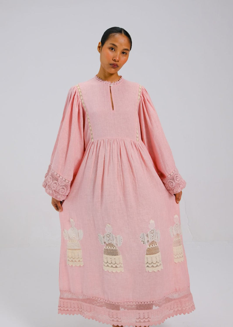 CLAIRE DRESS - Rose doll appl. all linen by CORD for women Worldwide