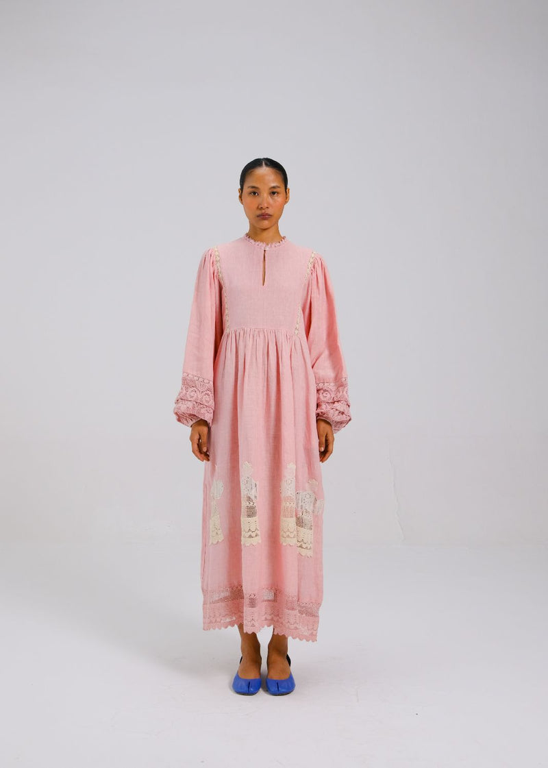 CLAIRE DRESS - Rose doll appl. all linen by CORD for women Worldwide