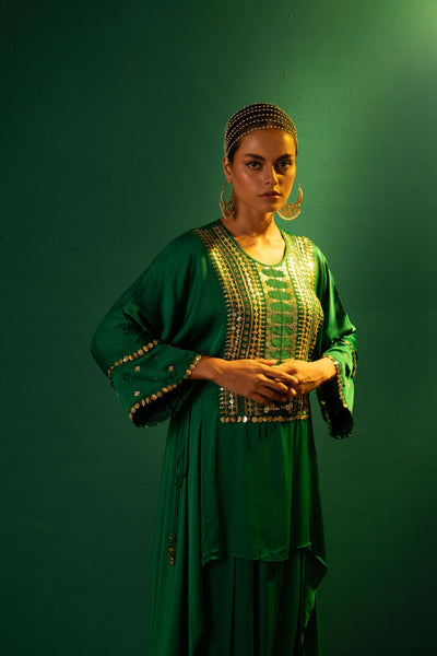 Chamakeen Green Tunic with Dhoti Skirt