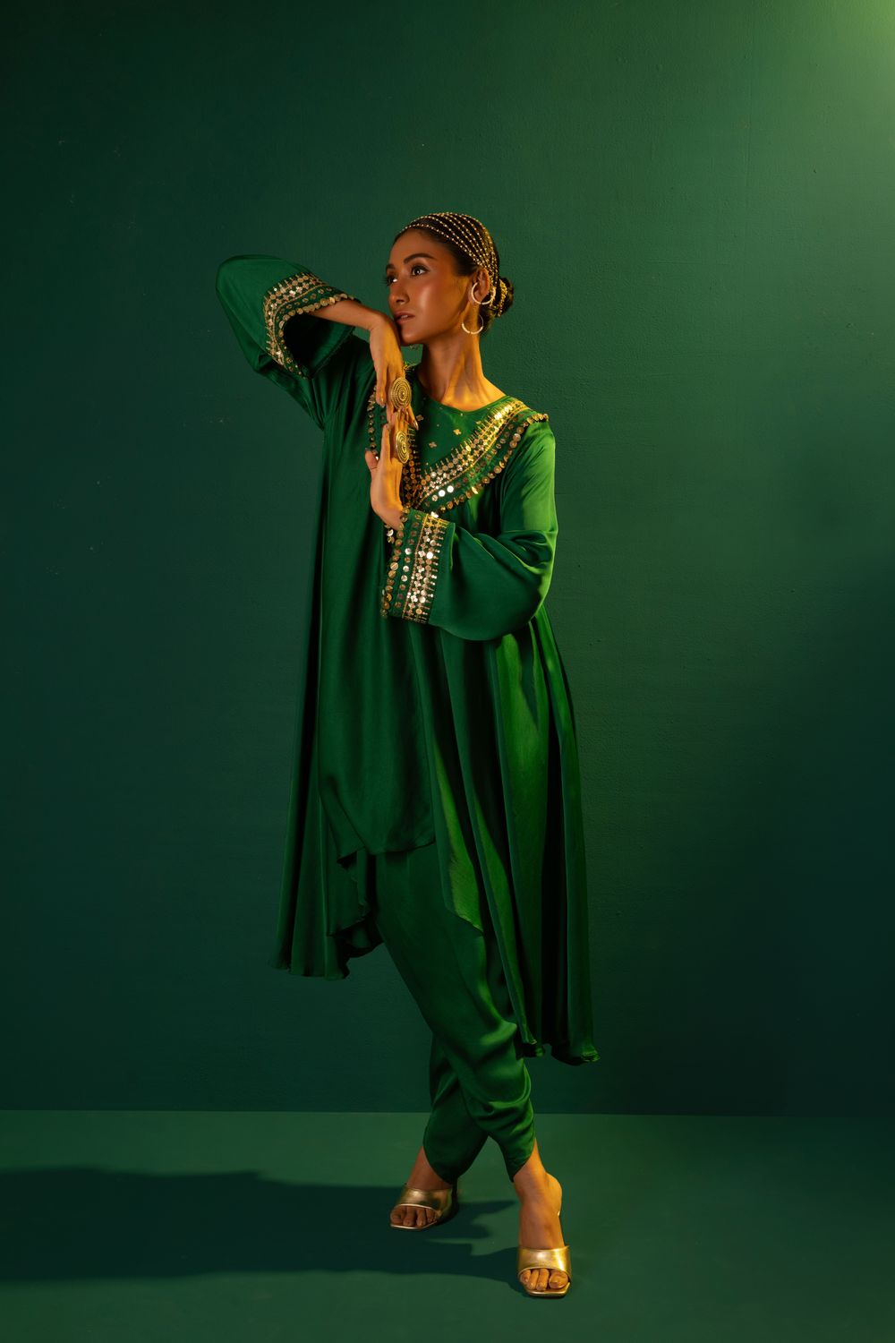 Chamakeen Mahi Green Asymmetrical Kurta Set