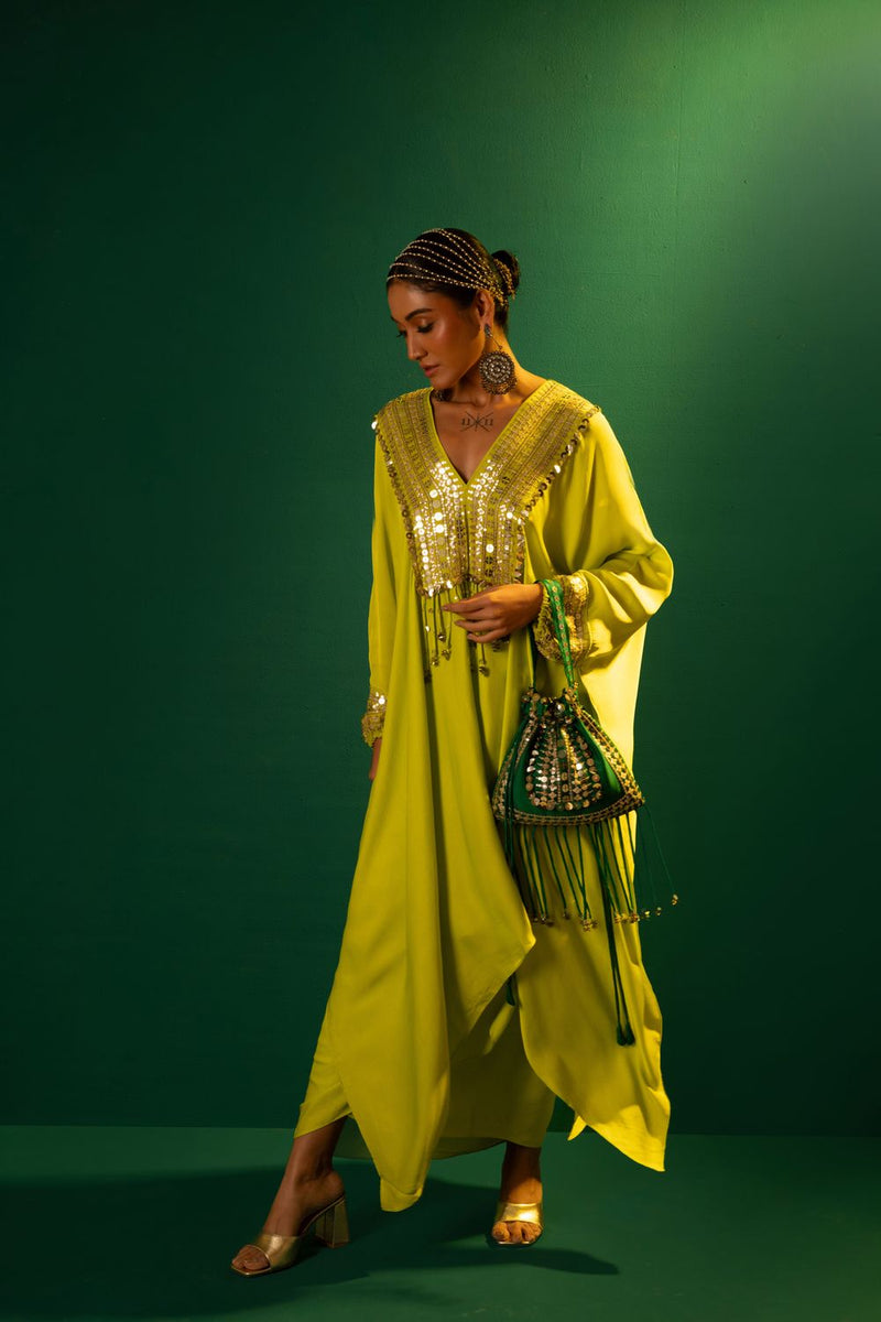Chamkeen Potli COGPOTLI satin by PRAHNAAYA in green color for women Worldwide