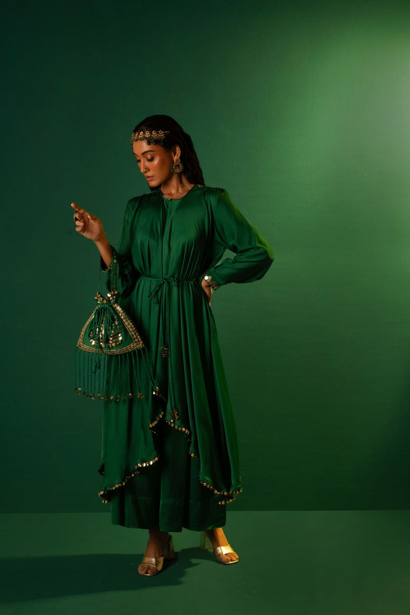 Chamkeen Potli COGPOTLI satin by PRAHNAAYA in green color for women Worldwide