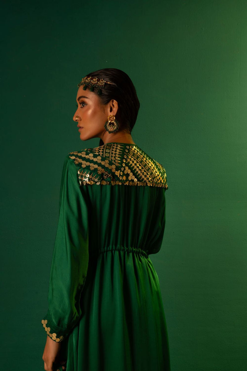 Chamakeen Masai Green Anti Fit Kurta with oversized pant satin by PRAHNAAYA in green color for women Worldwide